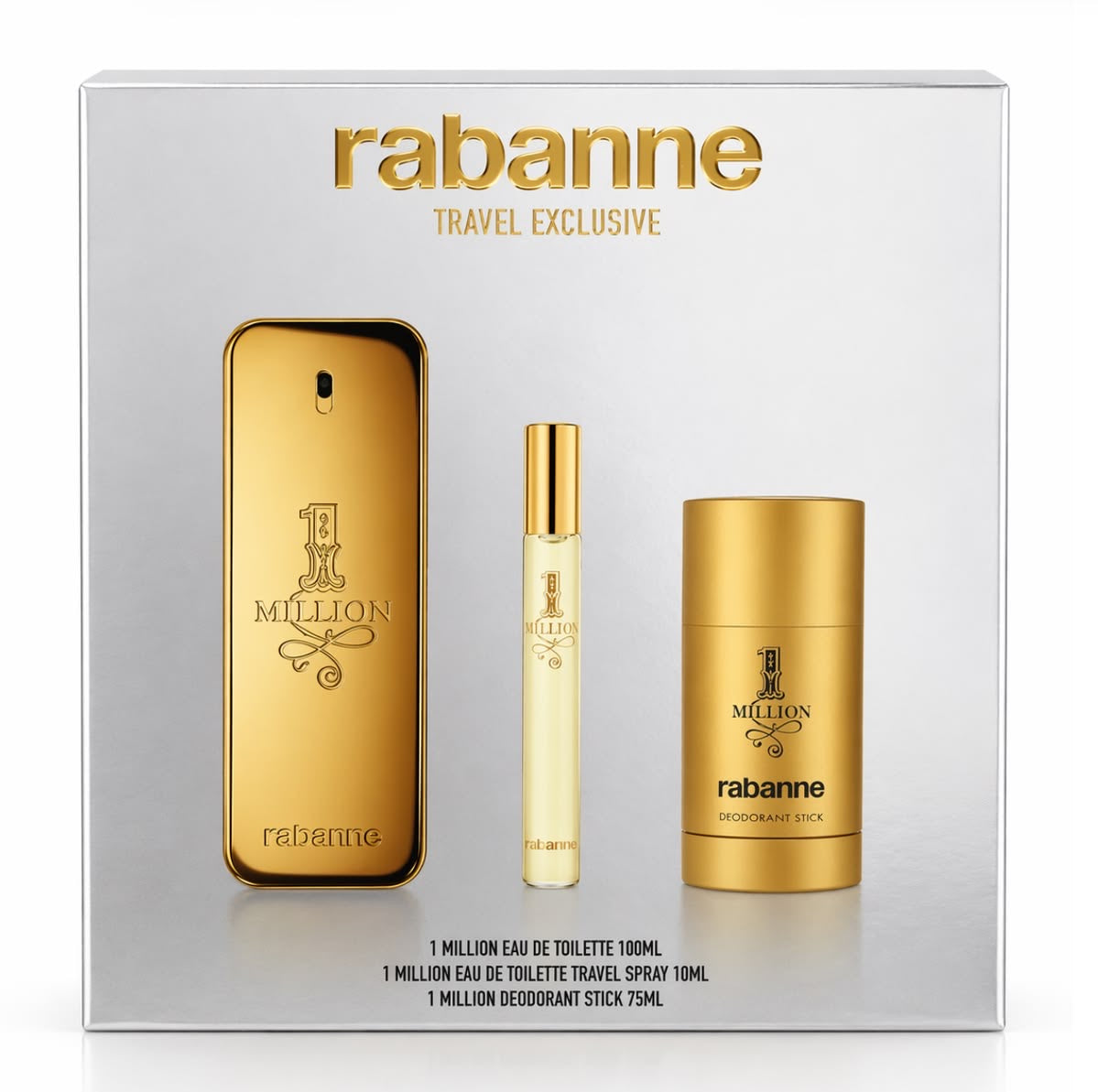 Paco Rabanne One million 3.4 EDT 3pcs Gif set Desodorante + 10ML Travel Side